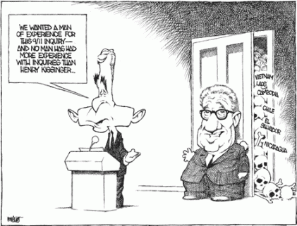 Kissinger's 'experience' and 'success' made him a favorite advisor with many US Presidents  |  Cartoonist Tom Meyer Published 04:00 a.m., Monday, December 2, 2002; source & courtesy - sfgate.com  |  Click for image.